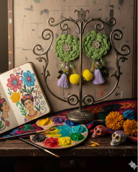 Dizajnové náušnice "Frida - Farebný svet smutnej umelkyne"